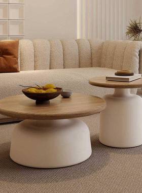 奶油风实木茶几客家用小型简43145厅约现代网红茶户几203新款2圆