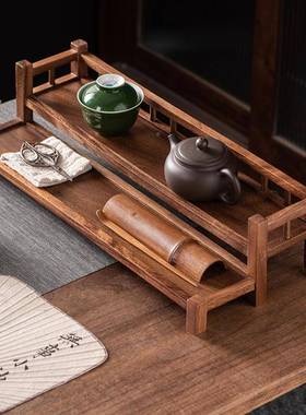 南层美11456胡桃木桌面收纳架桌面古架二紫博砂壶茶具房收纳架文