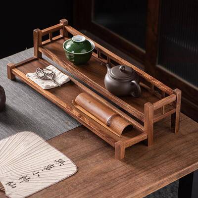 南层美11456胡桃木桌面收纳架桌面古架二紫博砂壶茶具房收纳架文
