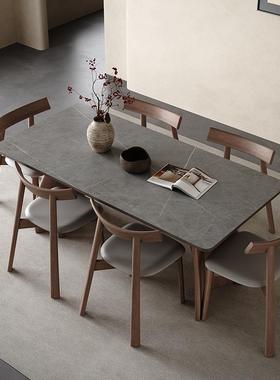 7实木岩板餐F777SST5桌现代约简胡桃色饭极桌家用意K式简灰色长方