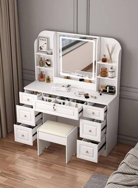 实木梳妆台桌卧室简型约现代小大容量储妆67546物柜化轻奢触摸灯