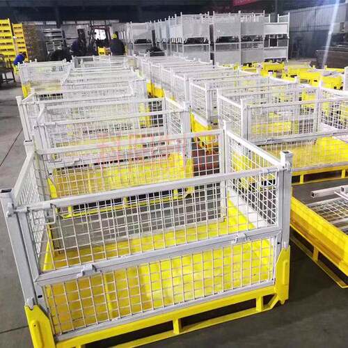 重型仓储笼折叠铁网框蝴蝶金笼属格周框带轮推车75978式转铁笼线
