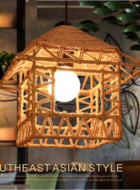 绳鸟吊灯麻手童工书房茶楼灯具编制田园儿小屋子12554pok厅巢过道
