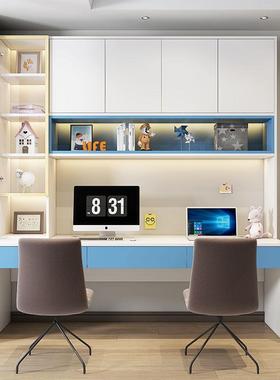 家用双卧人实木书公桌书架柜一体电脑桌写字学生室YRL办桌学书习