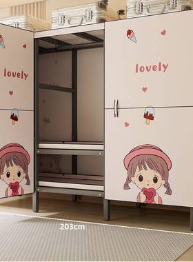 开门式免柜安VZO装卧室折叠衣出加厚租房家用加粗固结实衣橱加钢