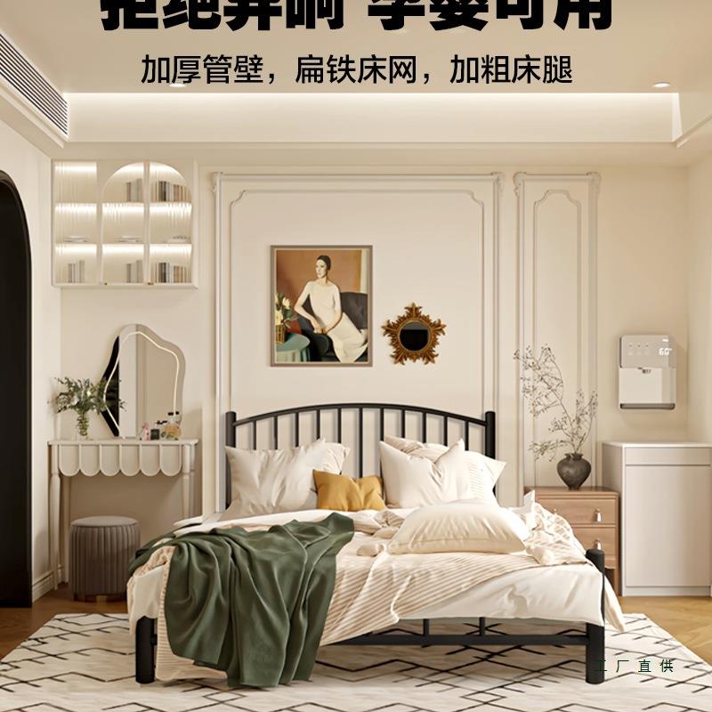 现代简约黑色轻铁架复床民宿床单人奢铁艺床网F95TJSH9红古双人床