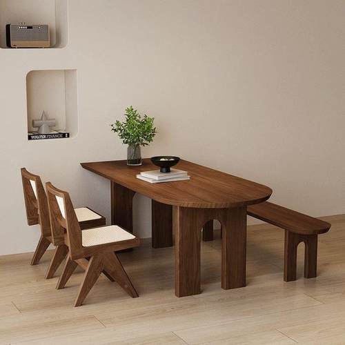 中古饭风实木岛台餐桌家用43906户型板靠墙半圆桌小原木长方形大