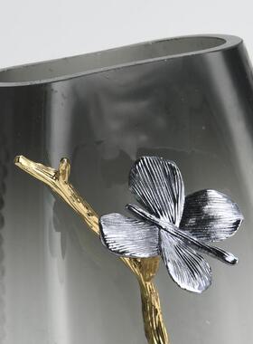 现代轻奢烟器RV7038灰色玻璃花花瓶客厅干花样板售楼装处饰桌面软