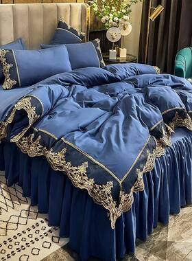 蕾丝边床裙四24095件套件加厚磨境毛高被套床裙三档套跨包邮一件