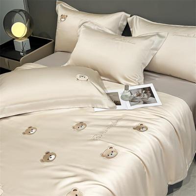 新款美乐四蒂裸水冰丝真睡丝刺绣件套床单52430643被套学生宿洗舍