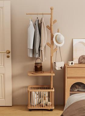 音衣架实木衣落帽架卧地室可移动家用脏衣68092篓多功能希置物架