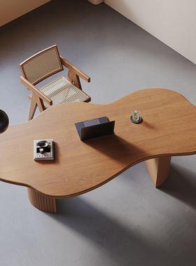 法中古木全实木原书桌家用客厅大电式脑桌办公创80219意异形工作