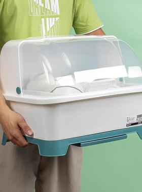 碗家用厨房碗收纳盒带37721翻盖物装碟盘沥水收纳架碗盘置架筷塑