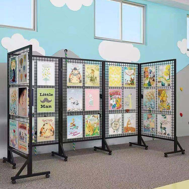 铁艺网格折叠展NEV示架幼园工区作品书网法画展架立式美移动置儿