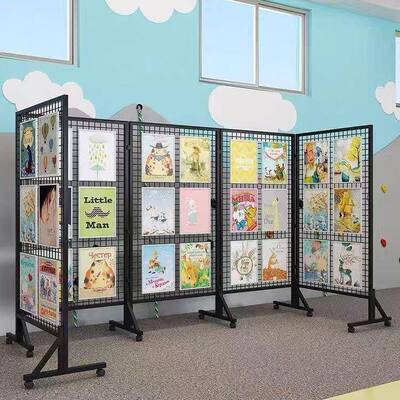 铁艺网格折叠展NEV示架幼园工区作品书网法画展架立式美移动置儿