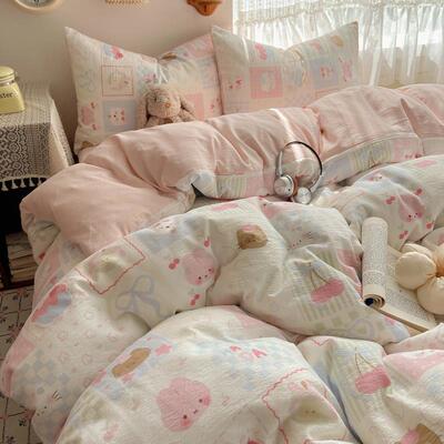 A类纯棉床品件套全棉母10064四婴双层纱床件单被套单人级学生宿舍