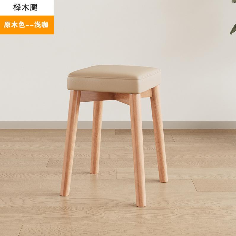 实木子家用奶油风餐凳原木可放餐凳厅备用椅XZI子简方约卧室化妆