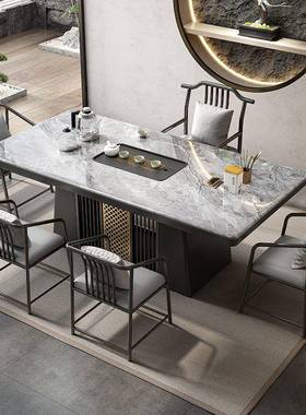 新中室茶式岩板桌茶台现代家用一体泡茶桌组椅74502合办公阳台客