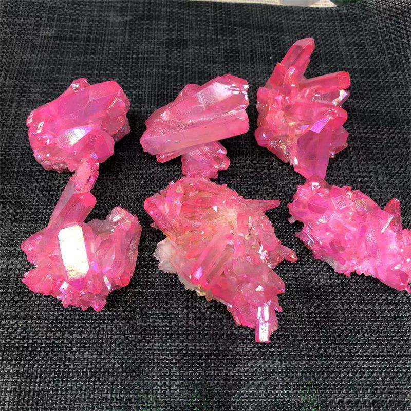 天然白14268水晶簇饰电镀玫红粉红紫黄七绿彩家居艺摆件装水晶工