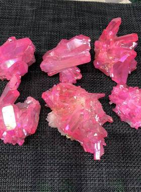 天然白14268水晶簇饰电镀玫红粉红紫黄七绿彩家居艺摆件装水晶工