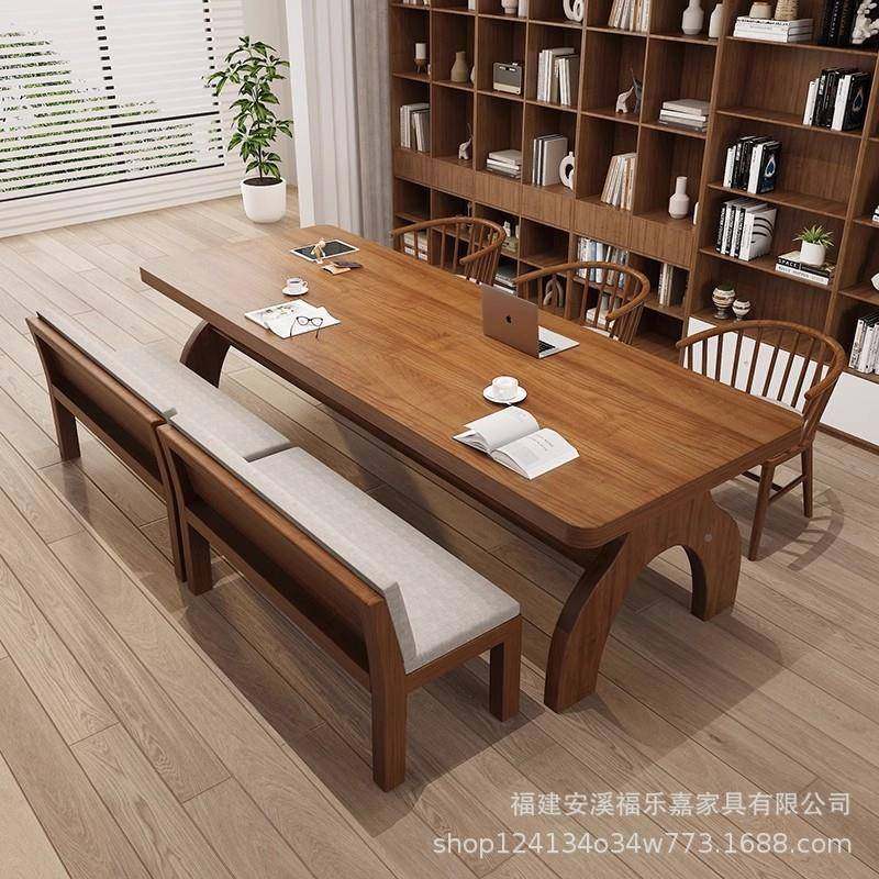 现代简约木书桌双FL24669层隔写字桌家用色学习实办公桌浅胡桃板