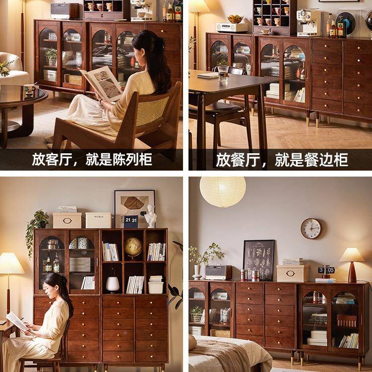 木斗柜物复古卧SFE室置柜餐边柜抽屉柜组书柜收纳柜客厅实合落地