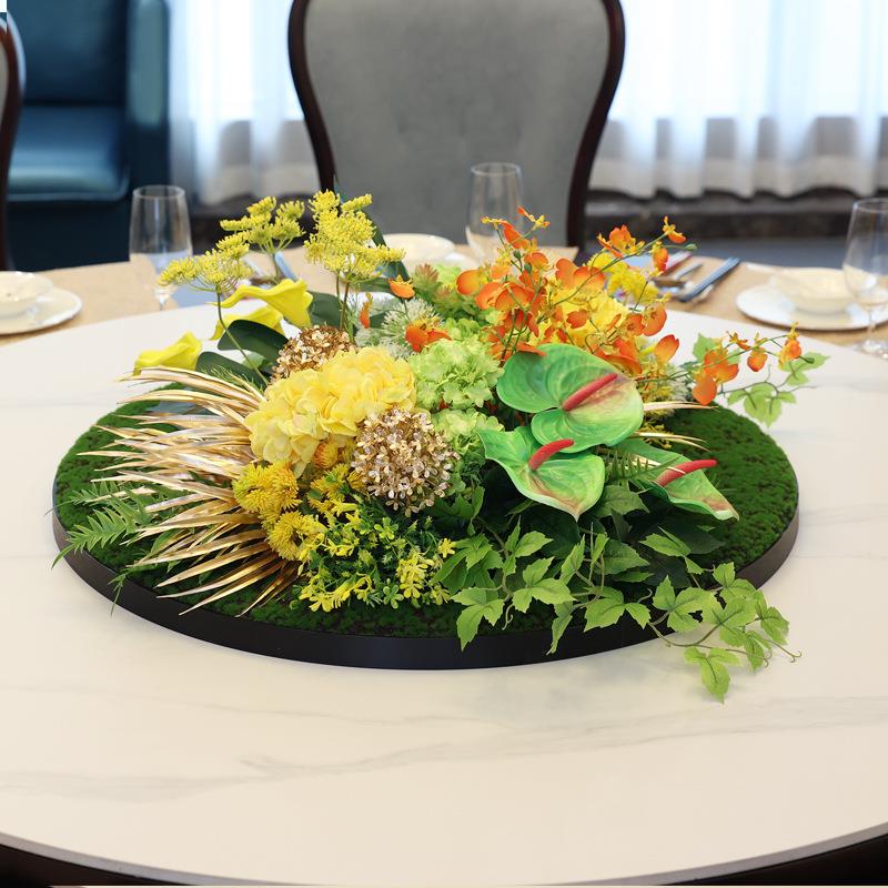 高端TVT店大圆中间摆件酒餐桌摆花仿真花餐厅圆盘转盘装饰花桌花