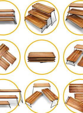 相思木质置架托收盘简易41573桌面摆台式纳木盘阶梯式置物架物托