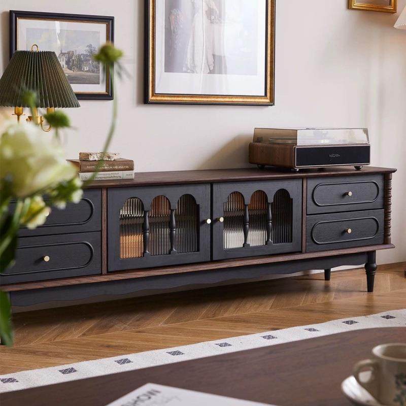 法式复古JYV实木客茶几电式视柜黑色美厅收落地储物柜纳网红新款