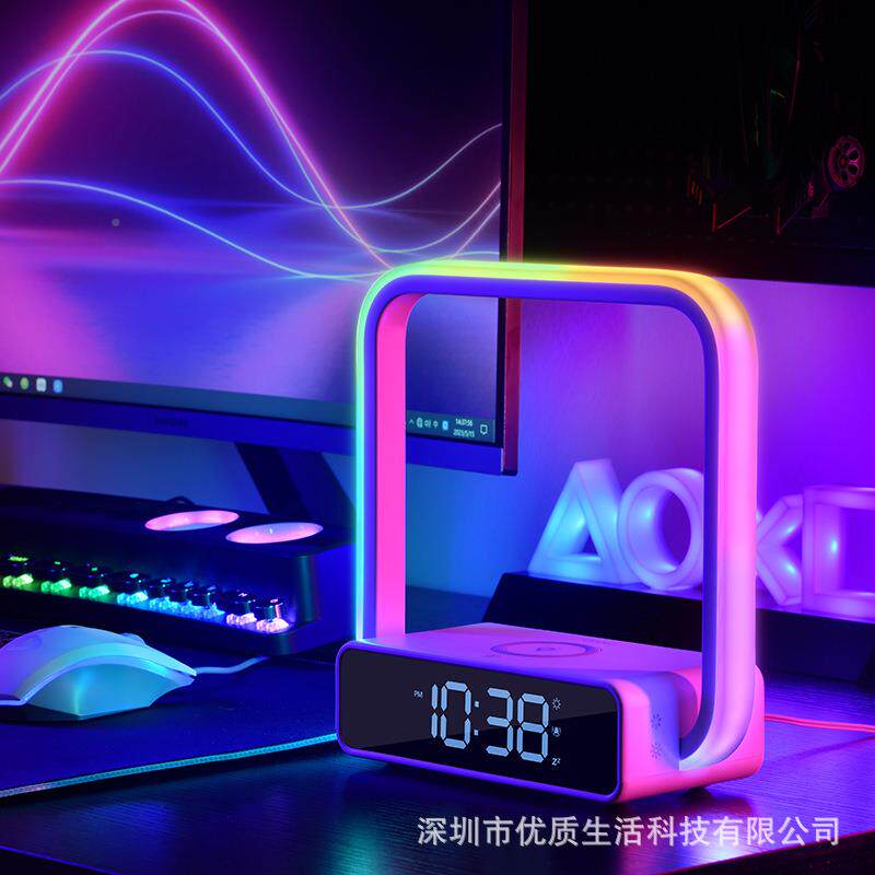 高清钟时小夜卧室睡眠灯插电款小灯台灯头无线充三18合一氛围床灯