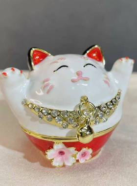 金属珐琅彩手工艺品创意抱抱猫招财猫小摆件饰品戒指收纳盒