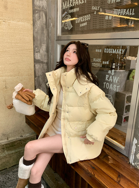 实拍实价 黄色短款女冬季新款高级感炸街超好看韩版学生加厚外套