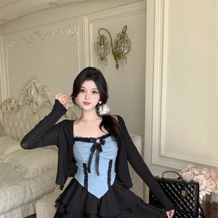 实拍 辣妹背心 微胖mm蕾丝拼接纯欲风吊带裙子套装 夏季