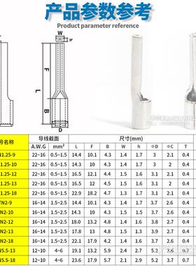 PTN/PTV1.25-10/1.25-13/2-18/5.5-13针型裸端子线鼻紫铜焊口加厚