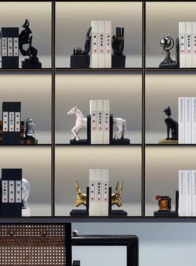 新中式书立书靠摆件收纳书房桌面软装饰艺术品博古架创意书挡摆设
