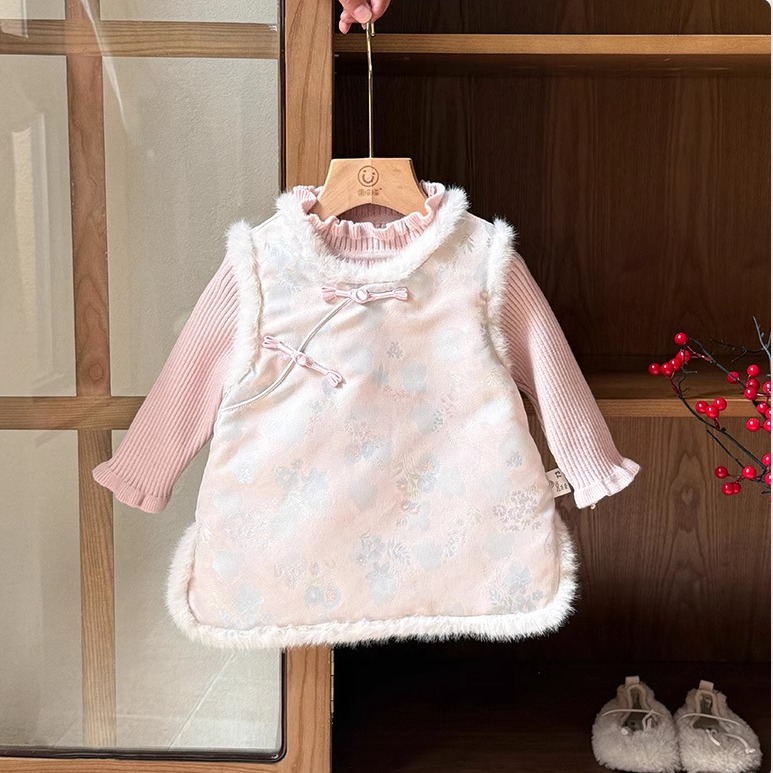 女宝宝冬季加厚汉服连衣裙两件套