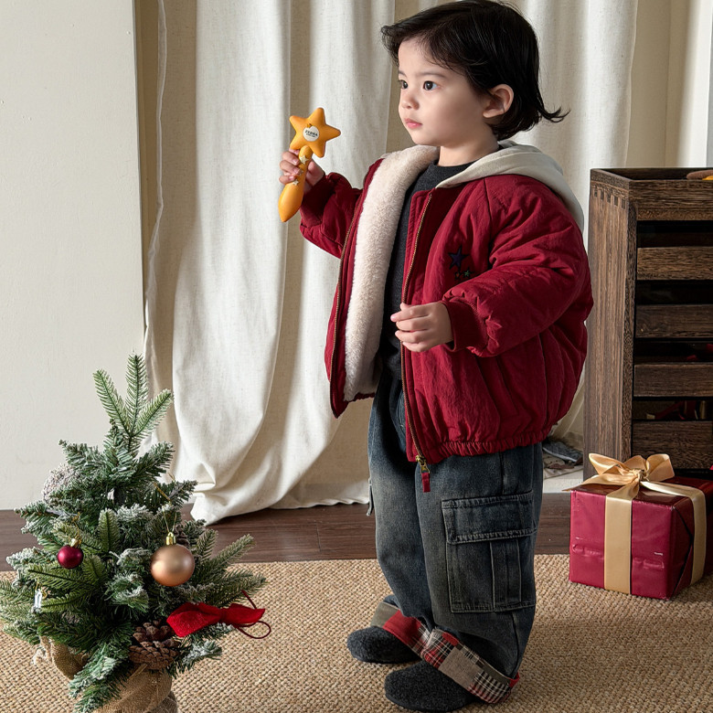 冬季新款婴幼儿棉衣服套装男童加绒加厚连帽红色外套牛仔裤两件套,童装/婴儿装/亲子装,套装,淘宝优惠券,粉丝福利购,淘宝优惠卷