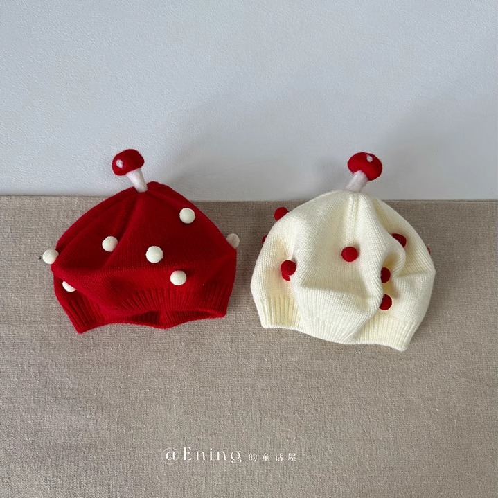 纯棉针织贝雷帽无檐立体花