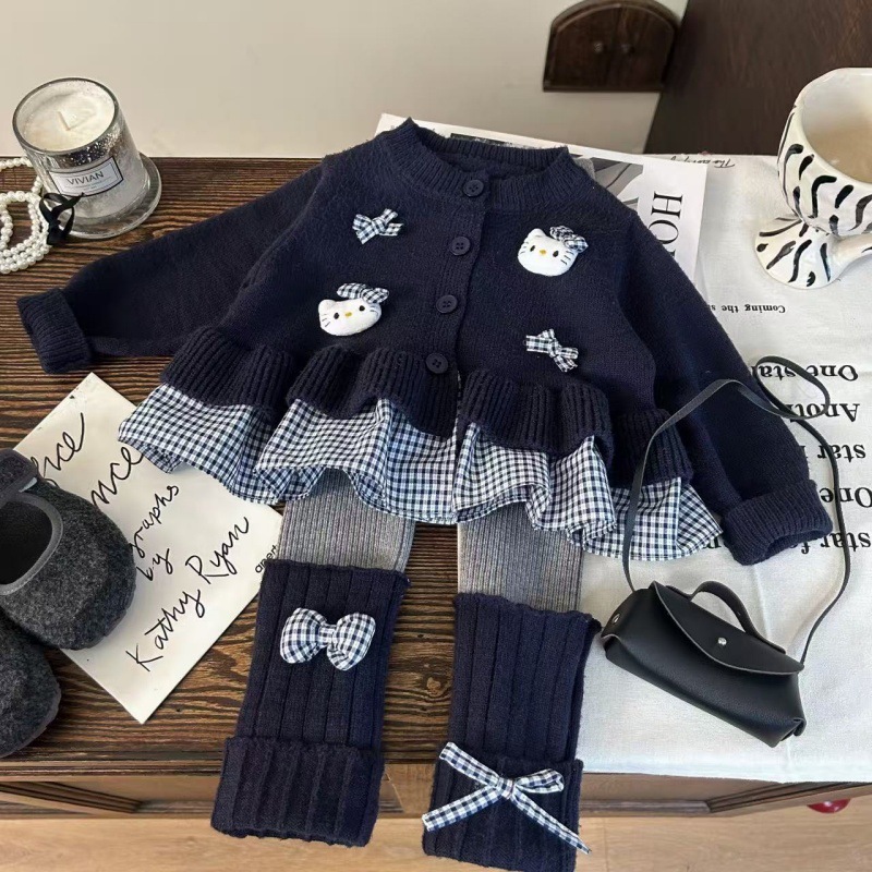 女童春秋季开衫打底裤二件套秋装