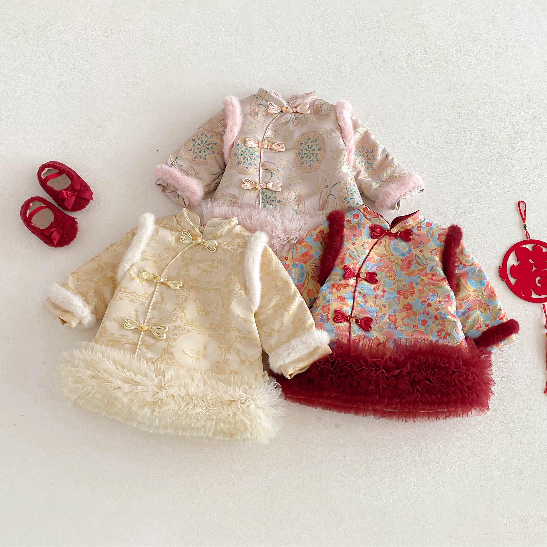 女童冬季新年中国风加厚连衣裙