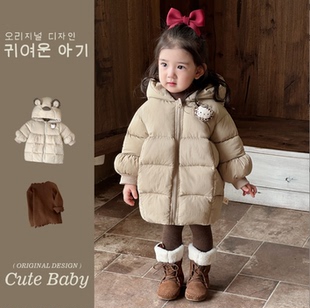 婴幼童韩版加厚中长棉服女童冬季夹棉棉衣小女孩外出服宝宝针织衫