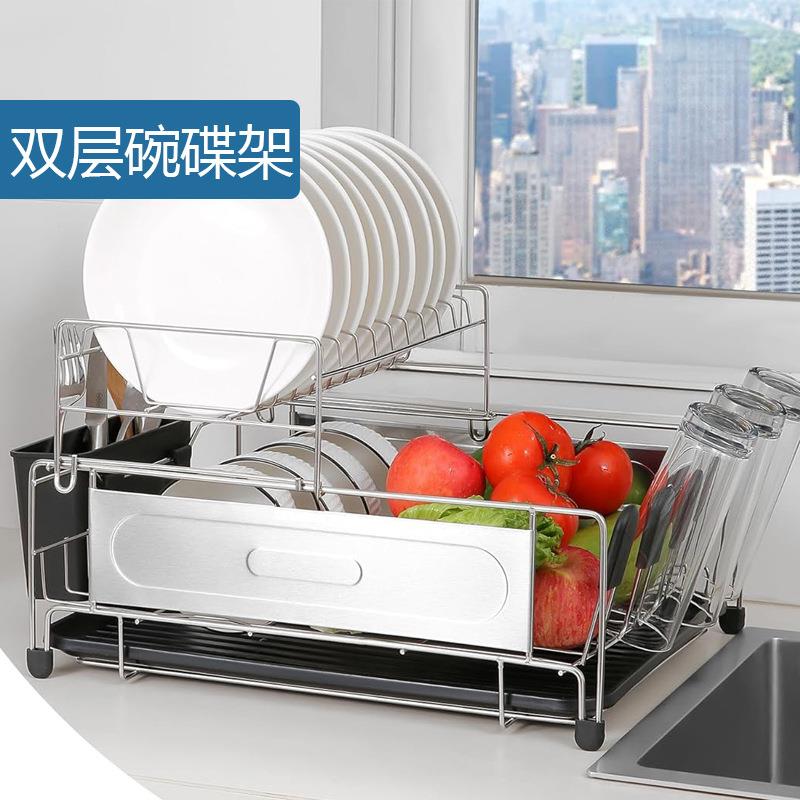 家用碗筷碗碟架带接水盘teum小型沥水架收纳架厨房水槽置物架碳钢