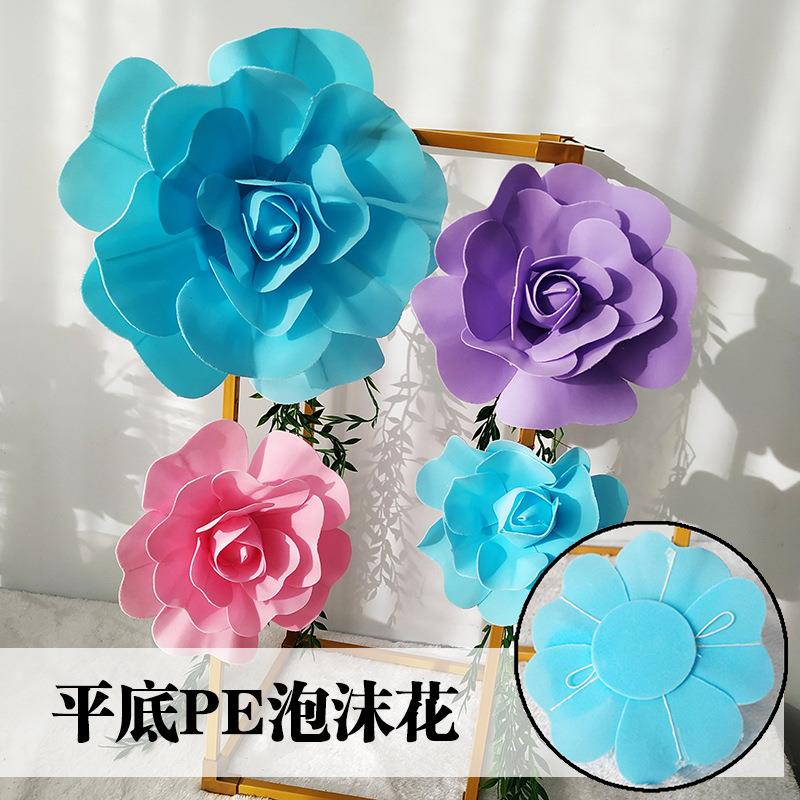 美陈大花花墙装饰平底PE玫瑰花橱窗婚庆活动大型手工商场门头造景