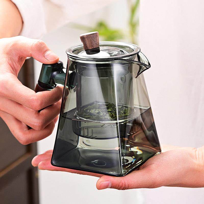 硼天硅玻璃泡茶家用耐高温煮茶高器套装四方花壶茶过滤茶具圆FMA