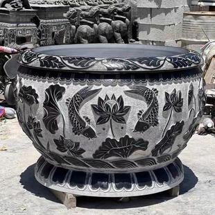 石鱼雕鱼缸花盆石海缸天然青石门仿古养院荷花缸庭石头缸户外006