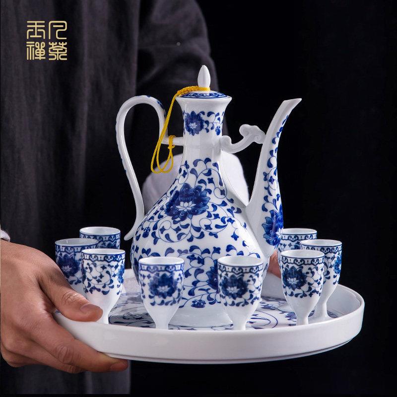 白酒杯套装用花瓷家景青德镇酒高档中式富贵莲酒老式陶瓷酒具壶高