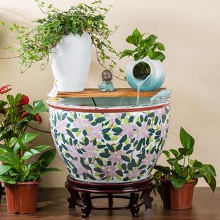 循手绘缸陶瓷大20250816古法养鱼阳台落地金鱼缸环流水摆件缸造景