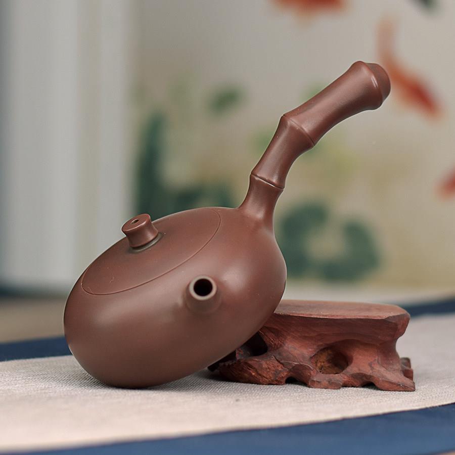 西特广产钦州坭兴陶茶壶夫茶道茶具手工品仿精生竹节功横把YXF唐