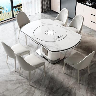 国贴2家025新款BM93奢多功能餐桌椅组合家用岩板可变轻补圆桌暖菜
