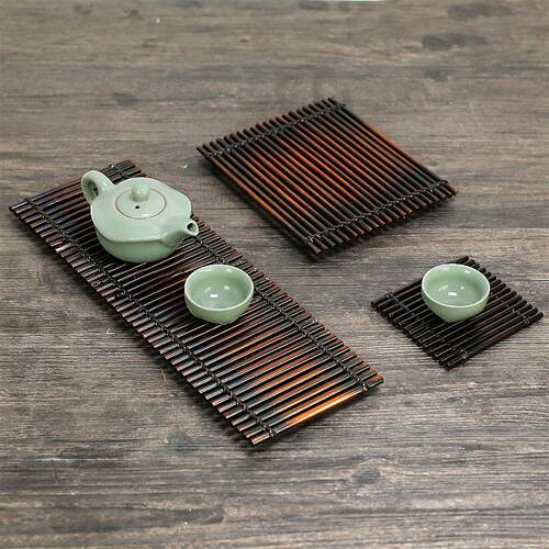 彷古竹排垫子泡茶台竹垫功夫茶盘中式杯做旧壶垫干茶YWP泡台茶席